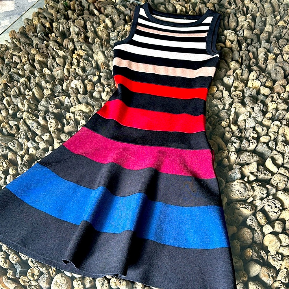 Karen Millen Mini Bodycon Dress / New / Striped Multi-Color / Size XS